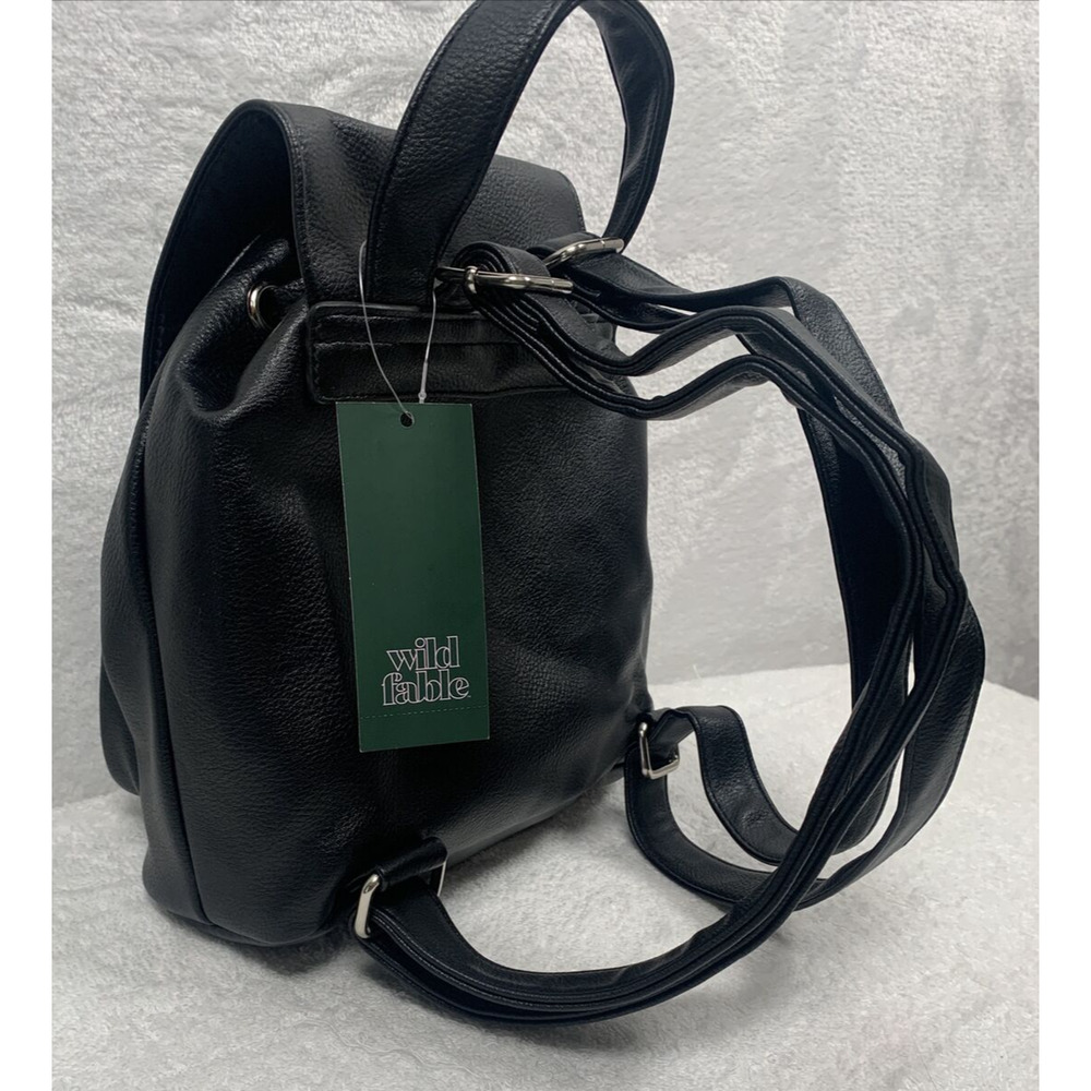 Wild Fable Mini Backpack Purse Front Pocket Snap Flap Closure Black Faux Leather
